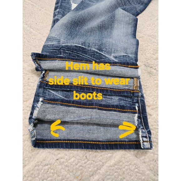Rock Revival Remix Mens Blue Distressed Denim Straight Jeans Side Slit Hem Sz 40 - Picture 3 of 11